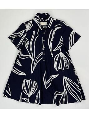 Anthropologie Pollie Short-Sleeve Swing Tunic Mini Dress Navy Size XSP